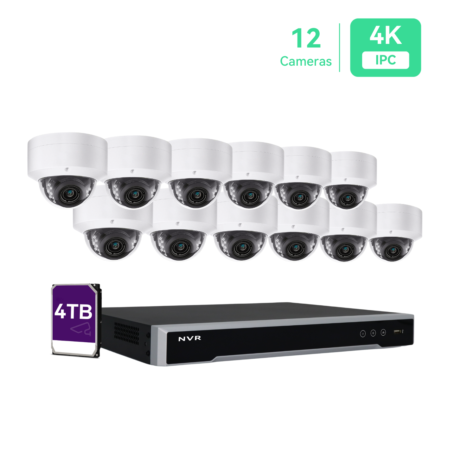 16 Channel 4K NVR PoE IP Camera System H.265+ 8 Channel 4K NVR with 2TB HDD and 12 Outdoor 8MP PoE Dome Security Cameras
