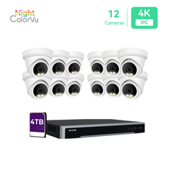 Système de caméra de sécurité IP PoE 16 canaux 4K NVR 16ch 4K et 12 caméras IP PoE à tourelle de vision nocturne colorée de 8MP avec prise en charge du disque dur 4 To Vision nocturne audio POE Plug-n-Play