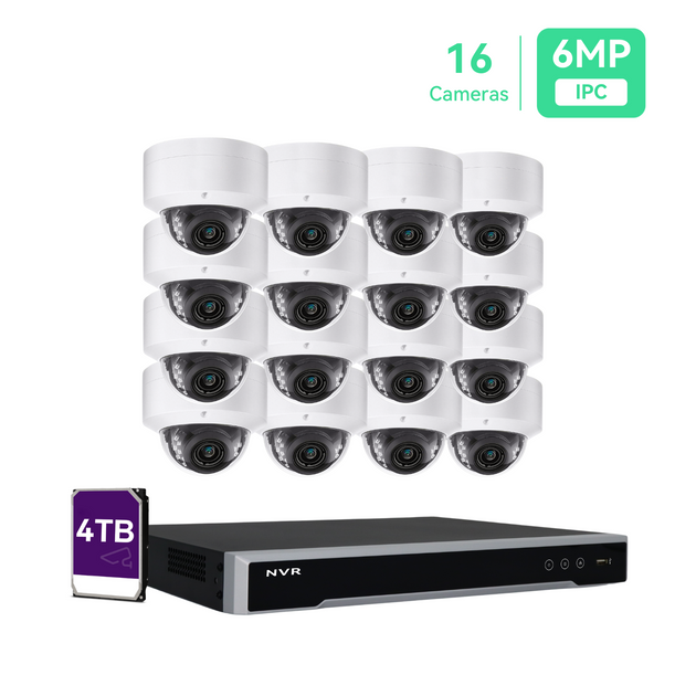 16CH 4K PoE IP Security Camera System with 16*6MP Dome Cameras