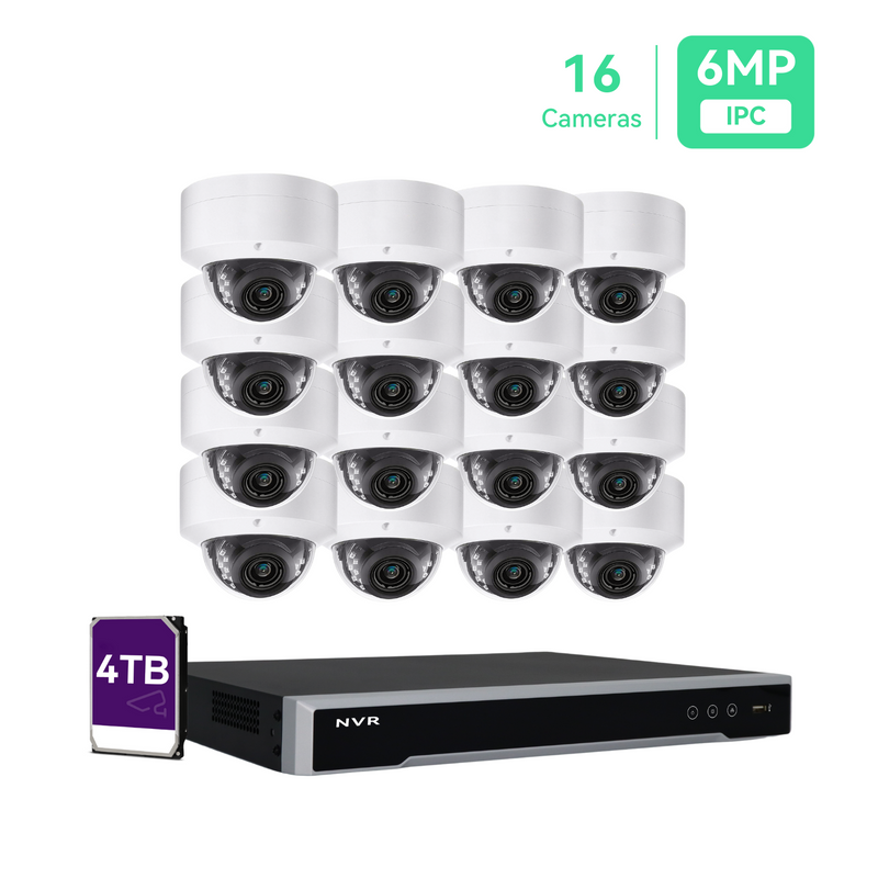 16CH 4K PoE IP Security Camera System with 16*6MP Dome Cameras, 4TB HDD