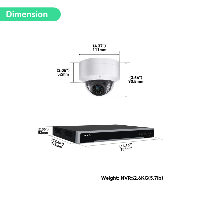16CH PoE IP Security Camera System with (16) 4K Dome Cameras, 4TB HDD