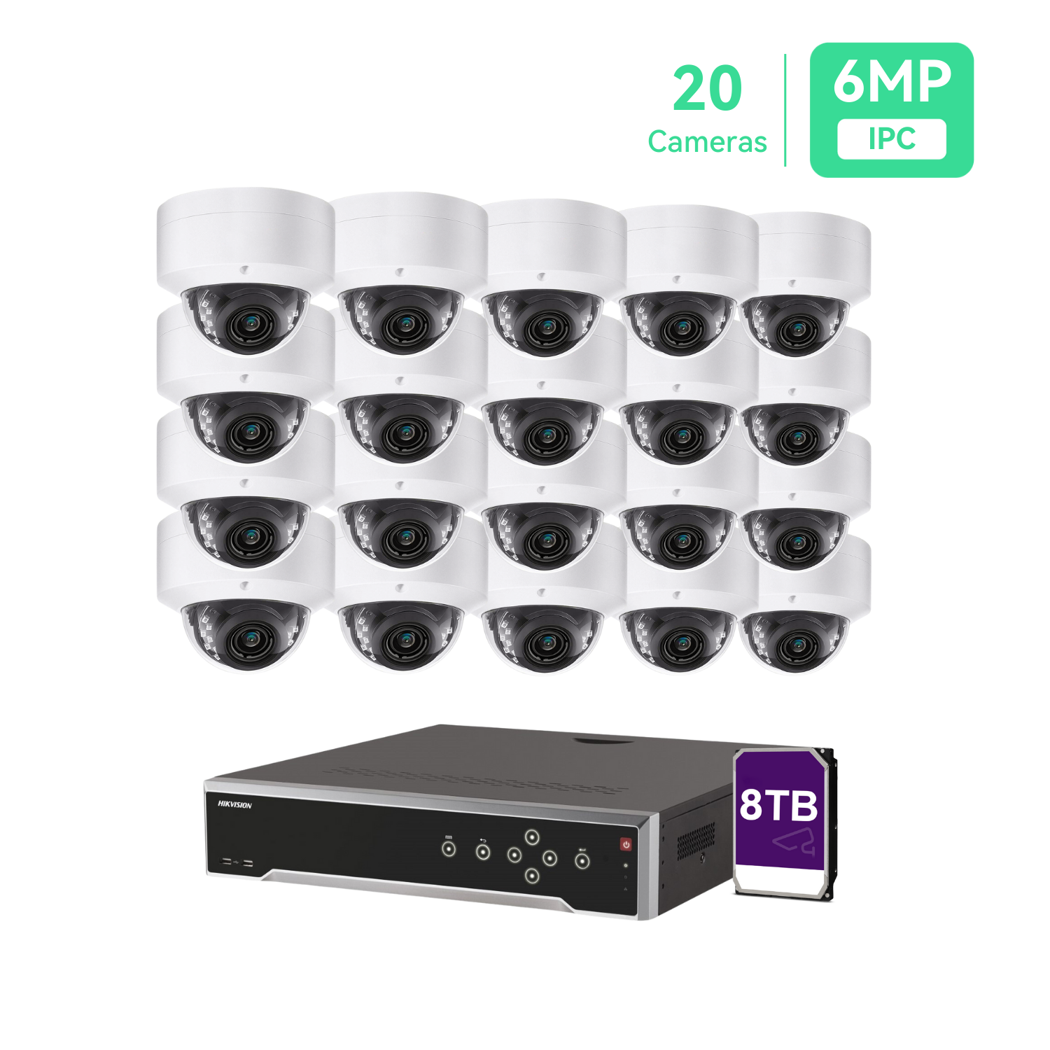 32CH 4K PoE IP Security Camera System, 20*6MP Dome Cameras, 8TB HDD