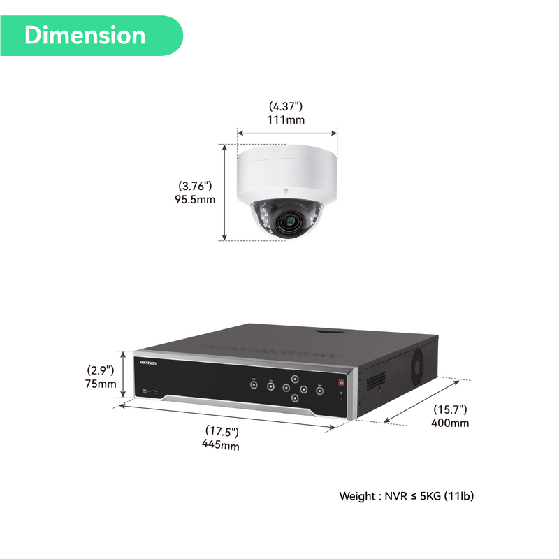 32CH 4K PoE IP Security Camera System, 20*6MP Dome Cameras, 8TB HDD