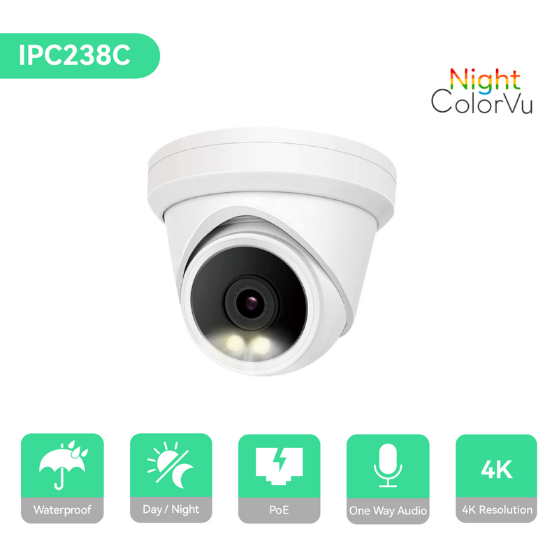 32CH PoE IP Camera System with 20*4K Night ColorVu Turret Cameras, 8TB HDD
