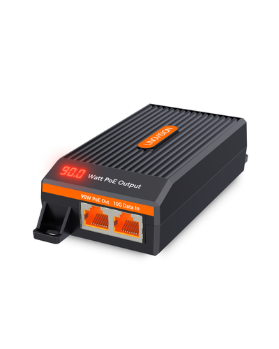 10G BT 90W PoE++ Injector with LED Screen Single Port IEEE 802.3bt PoE Injector (POE-IN9001G10) | LINOVISION