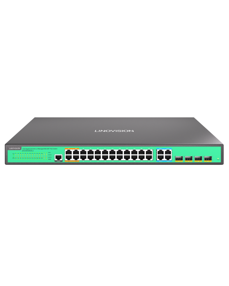 (POE-SW324GM-4BT) 24 Ports L2 Managed PoE Switch, Full Gigabit PoE++ Switch, Built-in 370W Power with 4* BT 90W & 20* AT 30W Ports