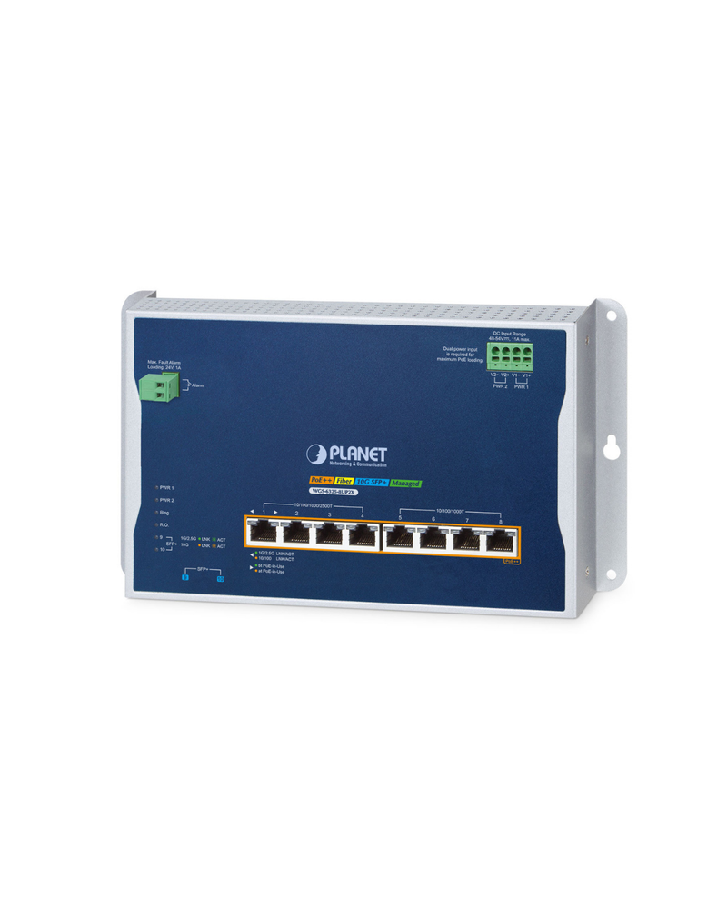 PLANET WGS-6325-8UP2X  Industrial Flat Wall Mount L3 Managed 8 Ports 802.3bt PoE++ Switch