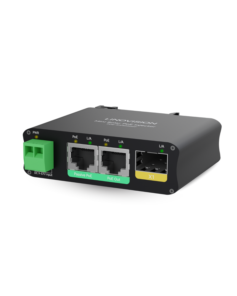 2 Ports Mini Solar PoE Switch with Passive PoE Output and SFP Uplink