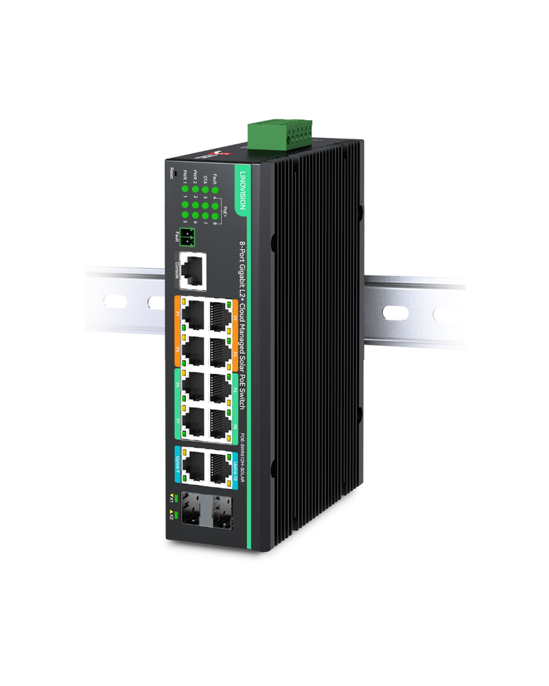 12 Ports L2+ Cloud Managed PoE Switch with DC8V to DC57V Voltage Booster (POE-SWR612GM-SOLAR)