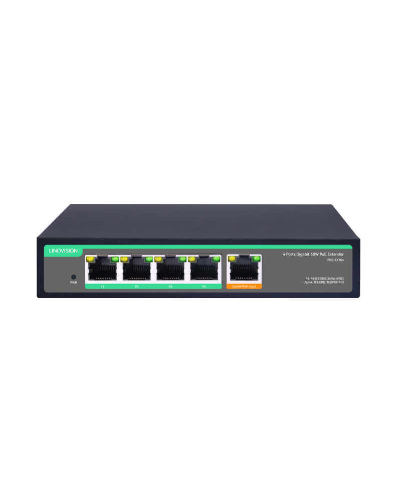 4 Port Gigabit POE Extender with 60W POE Input, 1 in 4 Out POE Repeater (POE-EXT04)