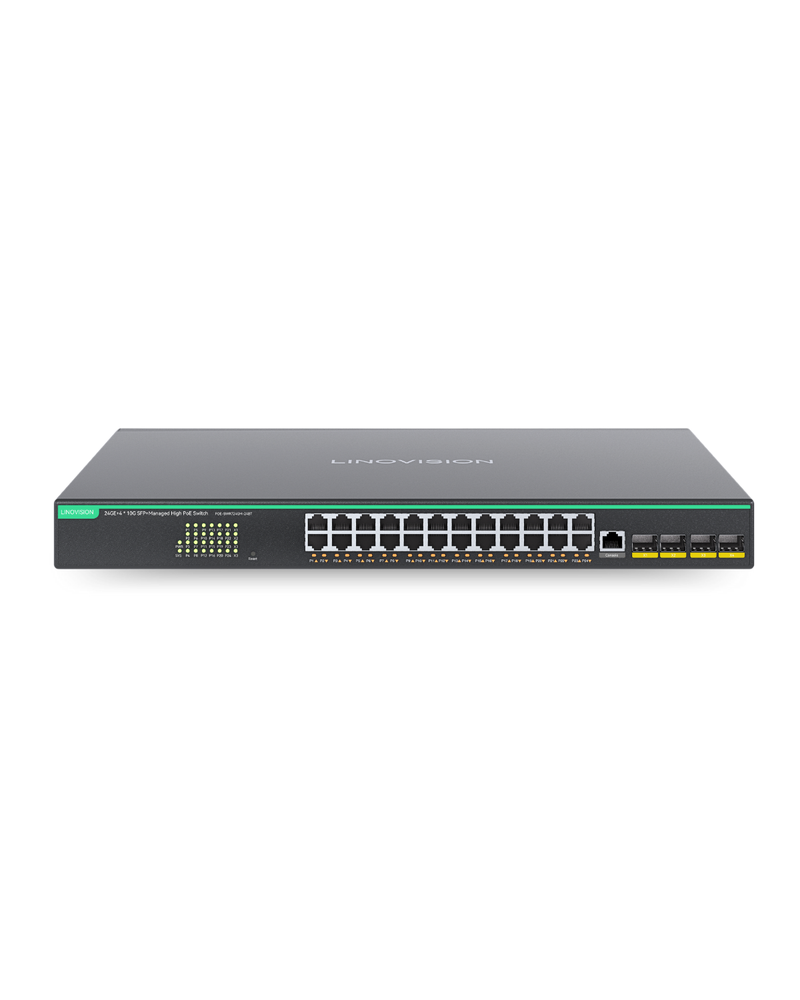 24 Ports Full Gigabit L3 Cloud Managed BT PoE Switch, Total PoE Budget 720W, 4x 10G SFP Uplinks (POE-SWR724GM-24BT)