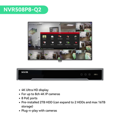 Système de caméra IP PoE NVR 8 canaux 4K H.265+ NVR 4K 8 canaux avec disque dur 2 To et 8 caméras de sécurité dôme PoE 5MP extérieures