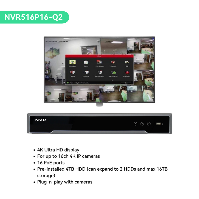 Système de caméra de sécurité IP PoE 16 canaux 4K NVR 16ch 4K et 8 caméras IP PoE à tourelle de vision nocturne colorée de 8 MP avec prise en charge du disque dur 4 To Vision nocturne audio POE Plug-n-Play