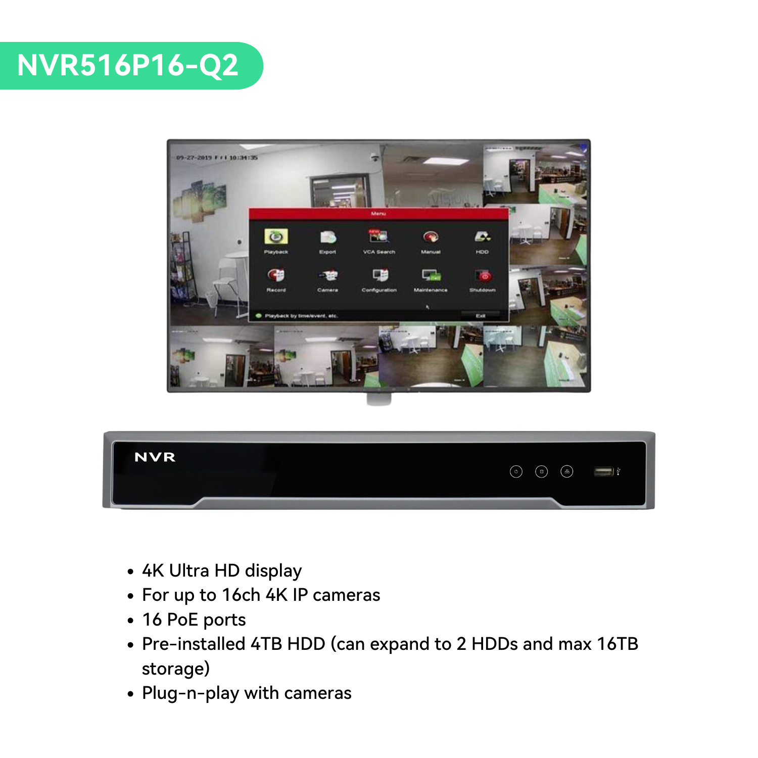 Sistema de cámara de seguridad IP PoE 4K de 16 canales NVR 4K de 16 ca
