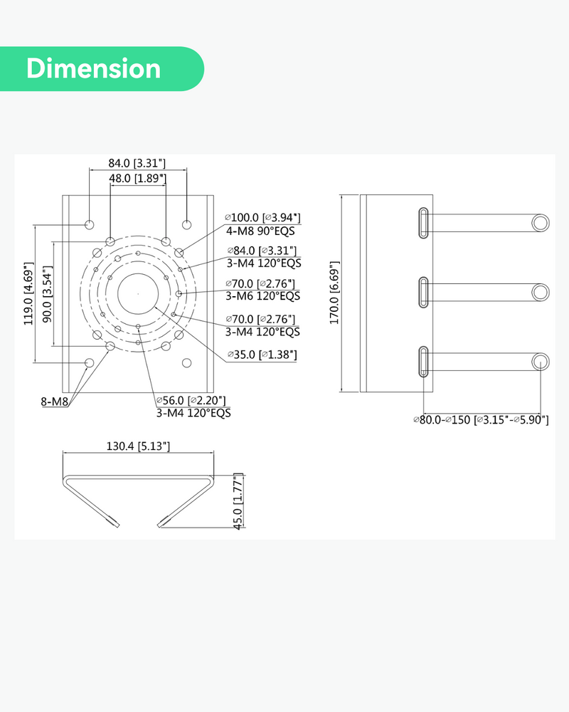 Pole mount bracket for POE-SWR608GP Outdoor Enclosure