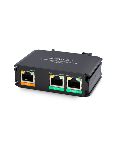 Industrial 2 Ports Gigabit PoE Extender, Passthrough and Split 30W POE  to two PoE Cameras or Wireless APs (POE-EXT02G)