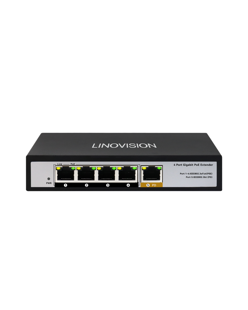 4 Port Gigabit POE Extender with 60W POE Input, 1 in 4 Out POE Repeater (POE-EXT04)