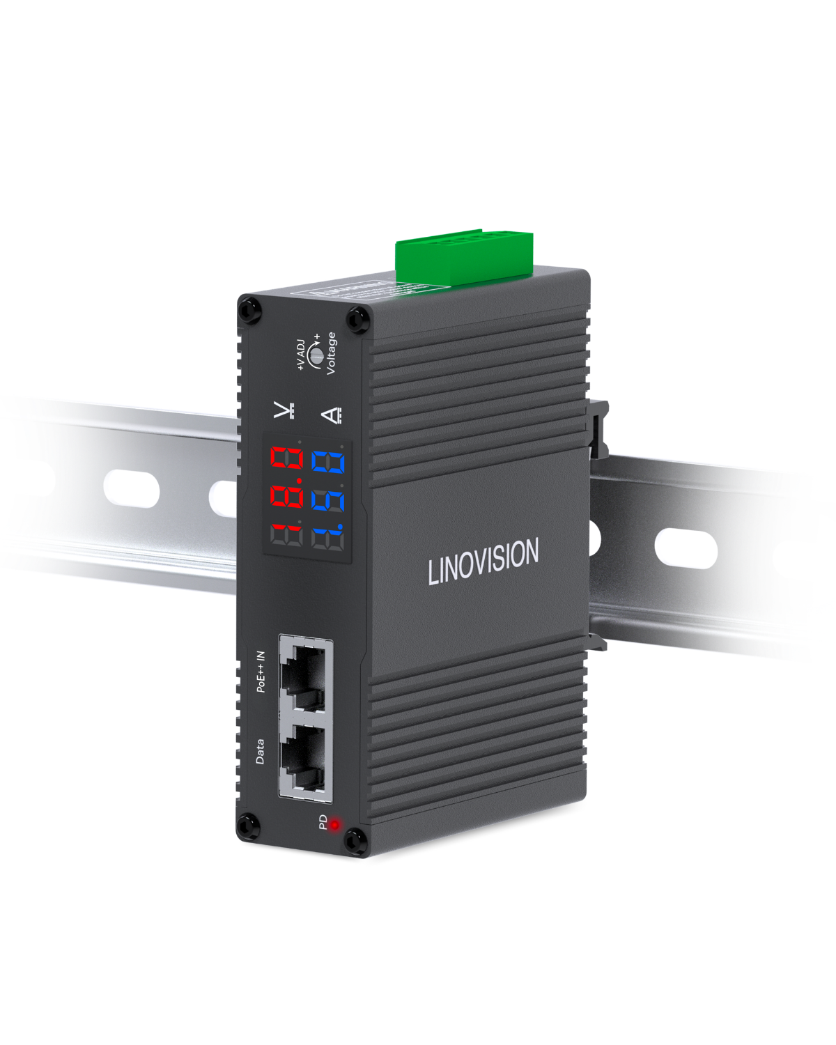 (POE-SP01BTV) Industrial 802.3bt Gigabit 90W PoE++ Splitter with Adjustable Output Voltage DC 3-36V and LED Display