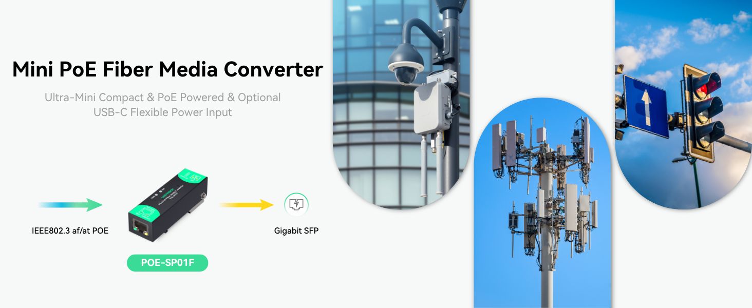 Mini Gigabit Fiber Media Converter Powered by PoE or Type-C, with 1×RJ ...