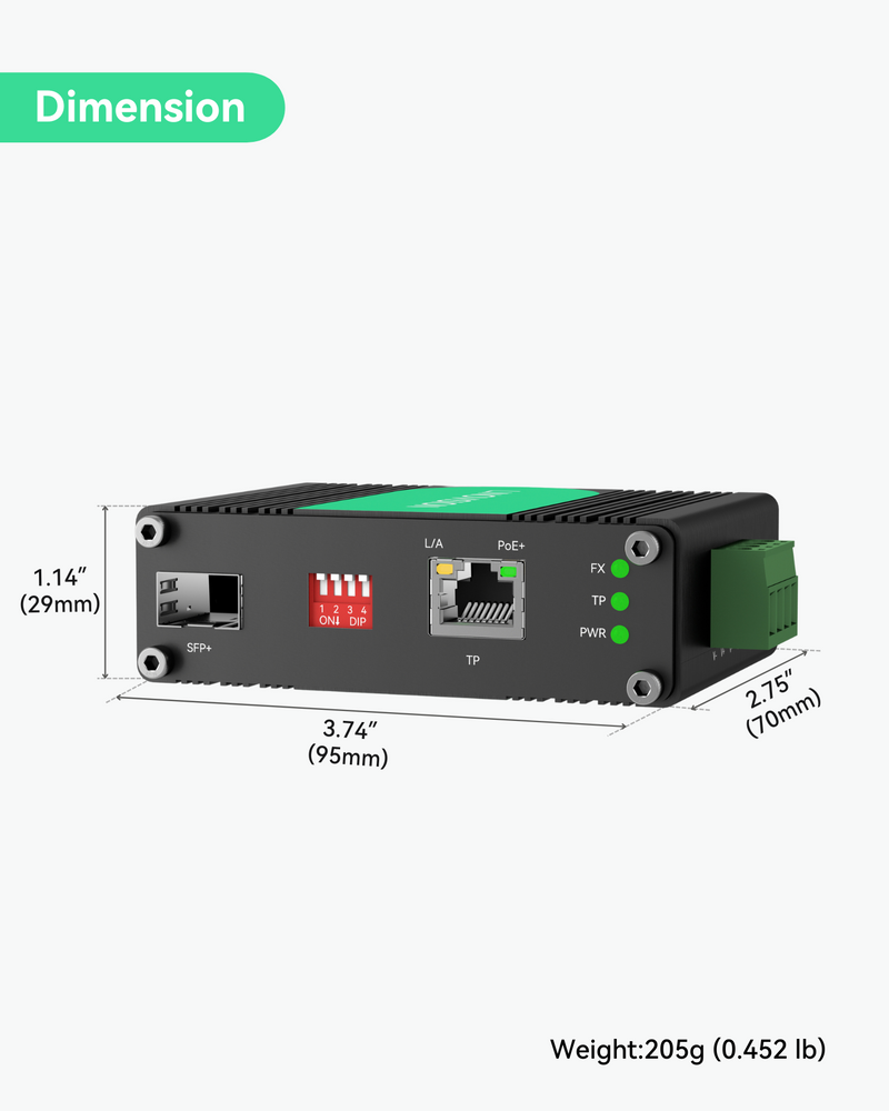 Industrial 10 Gigabits Fiber POE+ Switch, Convert 10GBASE-X SFP+ to 10G/2.5G/Gigabit Ethernet