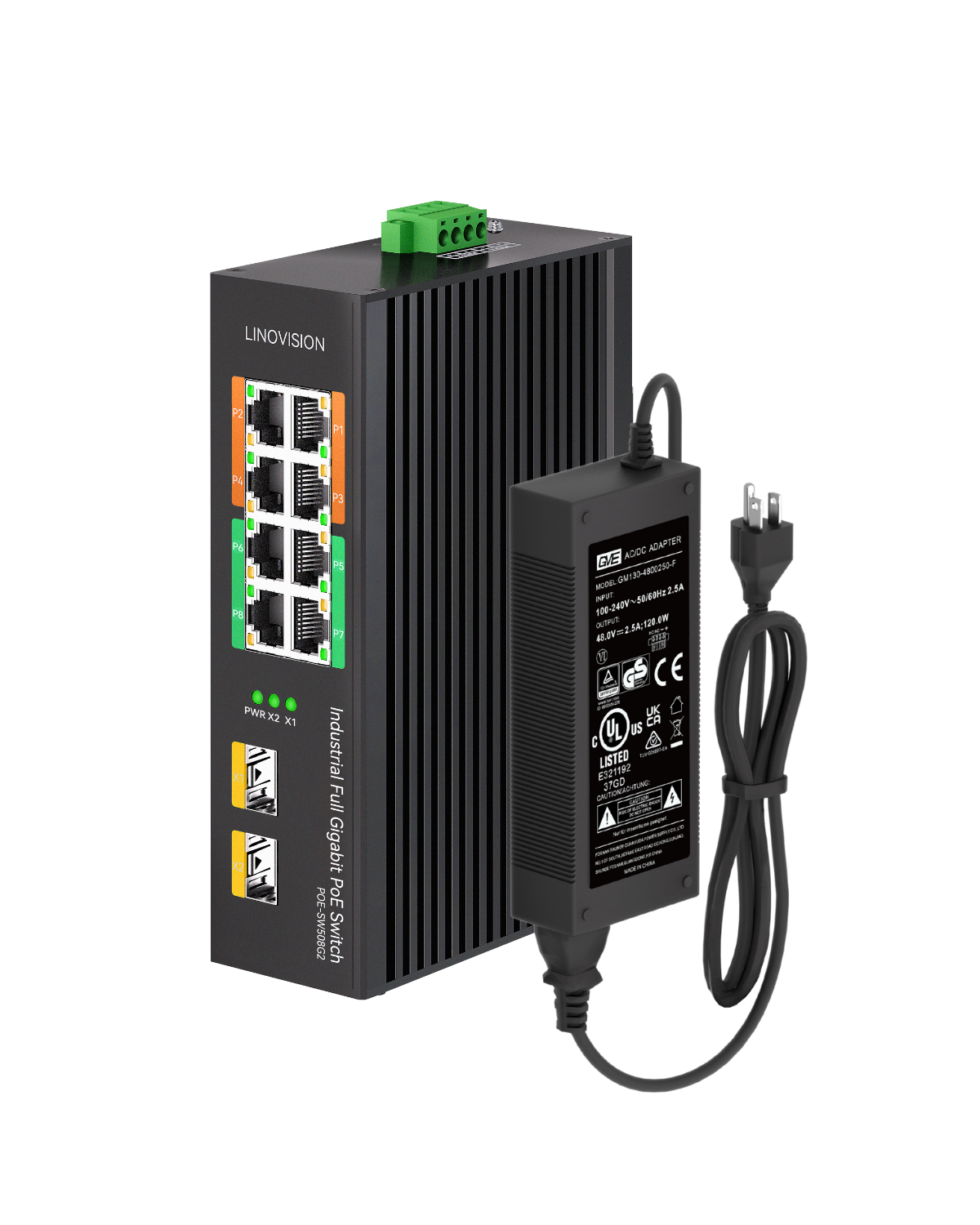 (POE-SW508G2) Industrial 8 Ports Full Gigabit POE++ Switch with 4 BT90W POE++ Ports, DC48~56V Redundant Input