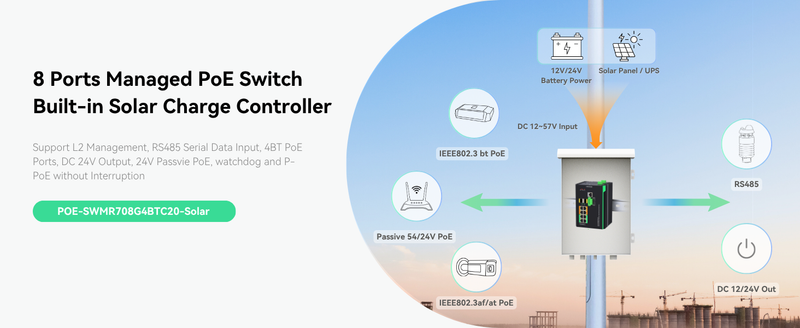 Industrial 8 Ports Managed Solar POE Switch Built-in Solar Charge Cont ...