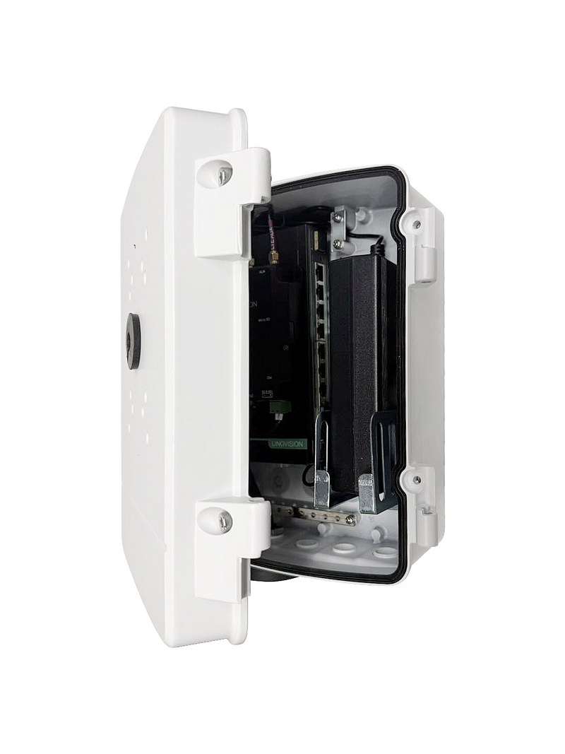 (POE-SWR308G25-R32W) Outdoor 8-Port Remote Cloud Managed PoE Switch with 4G LTE Cellular Connection and Camera Mount