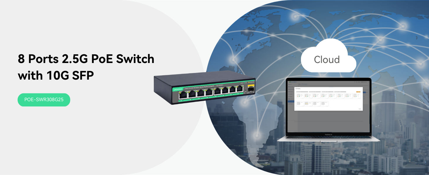 2.5G Cloud Managed PoE Switch with 10G SFP Uplink, 130W Budget for Onl ...