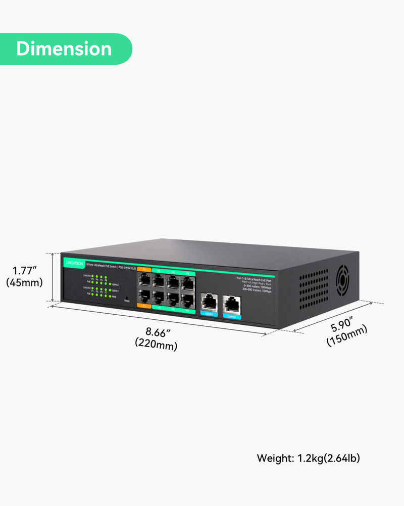 (POE-SWR410UR) 8 Ports UltraReach PoE Switch with Remotely Cloud Management, Long Range PoE and data transmisison Up to 2600ft