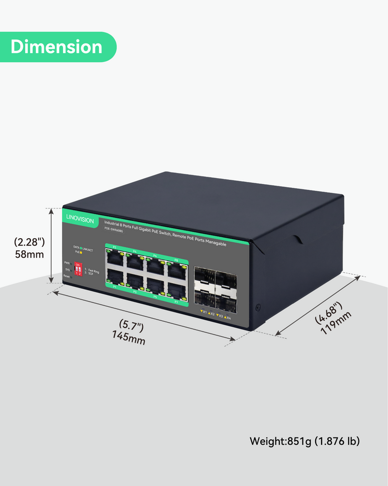 Industrial 8 Ports Remote Cloud Managed PoE Switch with 4 SFP Uplinks (POE-SWR608G)