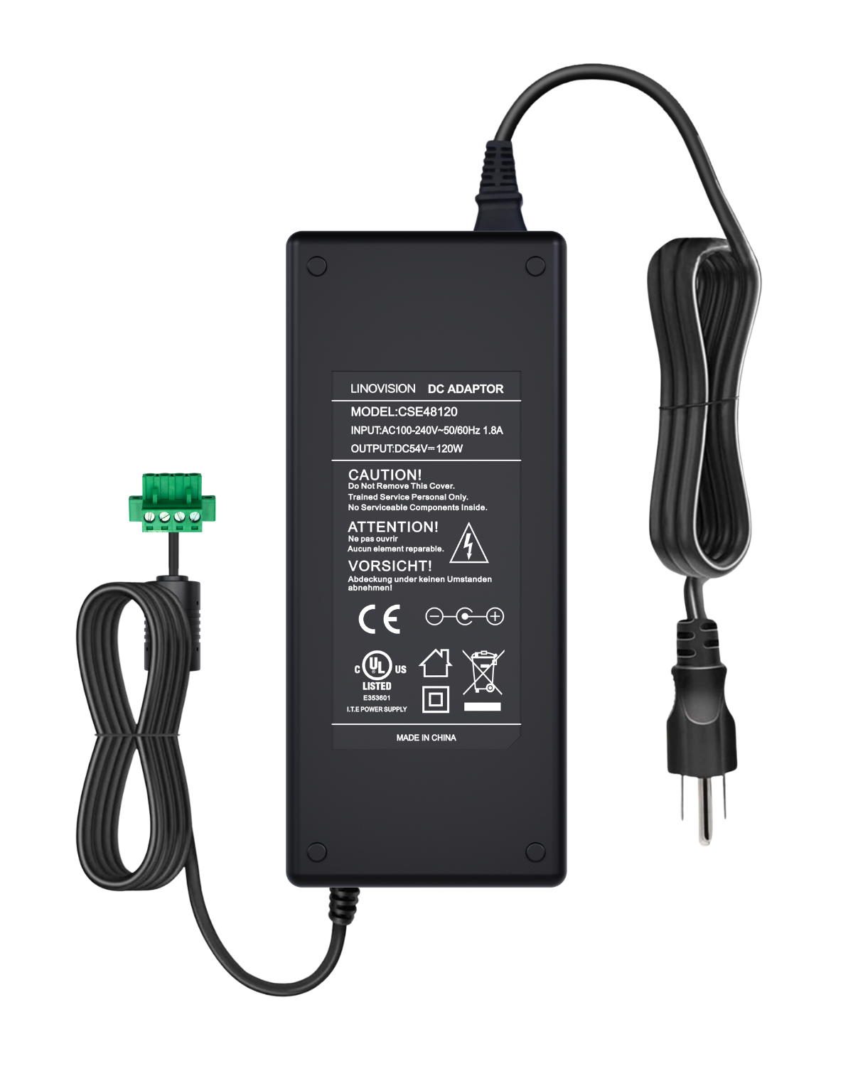UL Listed DC 54V 2.2A Power Adapter, AC 100-240V to DC 54V 2.2A 120W Power Supply Adapter for PoE Switches and PoE NVRs (PWR-48V25A)