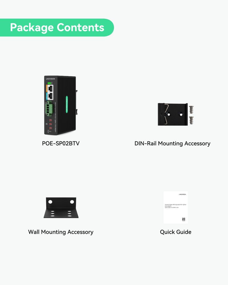 (POE-SP02BTV) Industrial 802.3bt Gigabit 90W PoE++Splitter with 24V DC output and Adjustable Output Voltage3-36VDC
