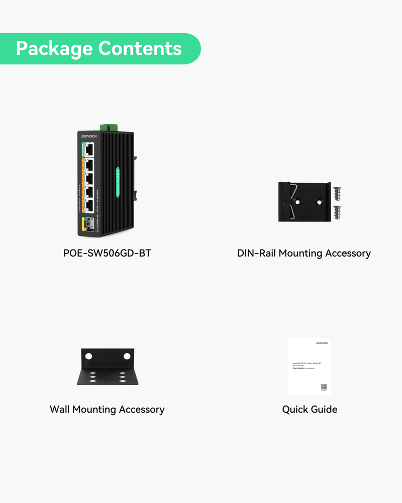 (POE-SW506GD-BT) 5 Ports Solar DC12V BT PoE++ Switch Support DC 9-54V Input
