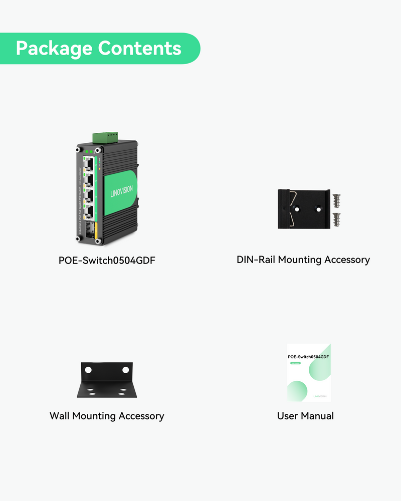 (POE-Switch0504GDF) Industrial 4 Ports Gigabit Solar PoE Switch with DC9～57V Redundant Power Input