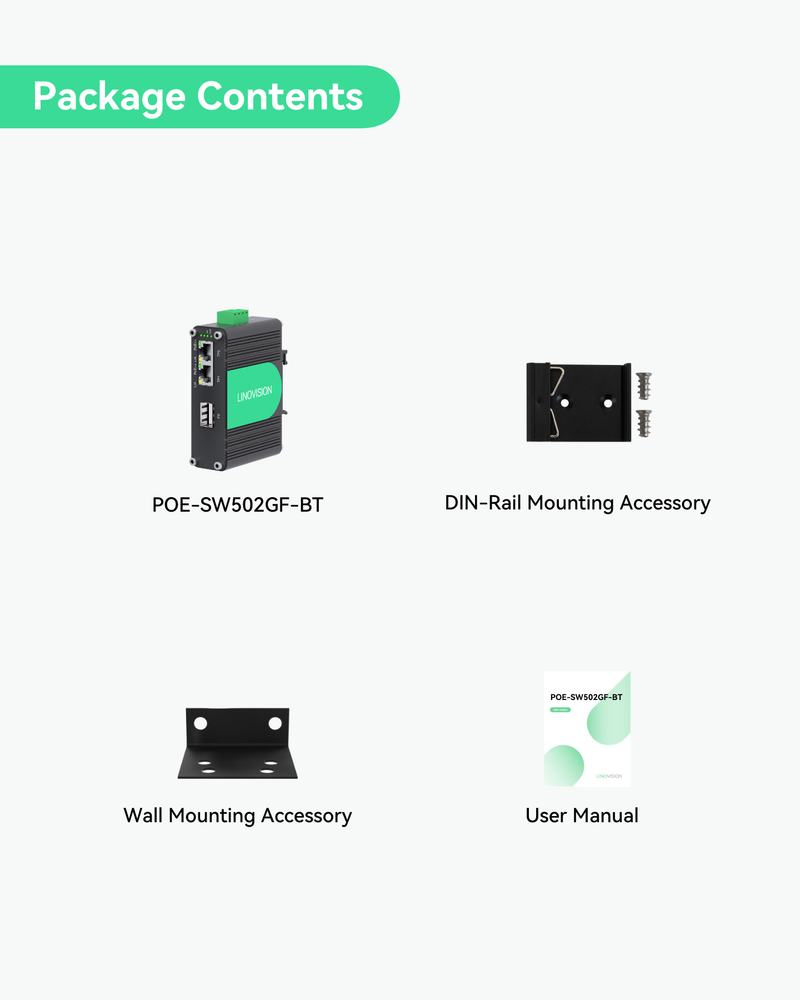 Industrial 2 ports Gigabit BT90W PoE++ Switch with Fiber SFP Uplink, IEEE802.3af/at/bt mini PoE Switch (POE-SW502GF-BT)