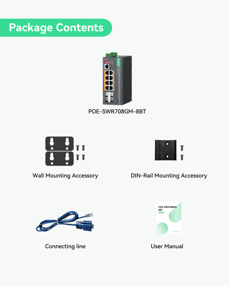 8 Ports L2+ Cloud Managed Full Gigabit BT PoE Switch,  Max 480W PoE Power