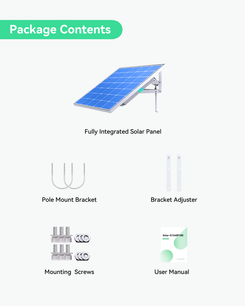 (SOLAR-S1240P100) Fully Integrated 4-in-1 Smart Solar Power Supply System for Security Cameras and IoT Device
