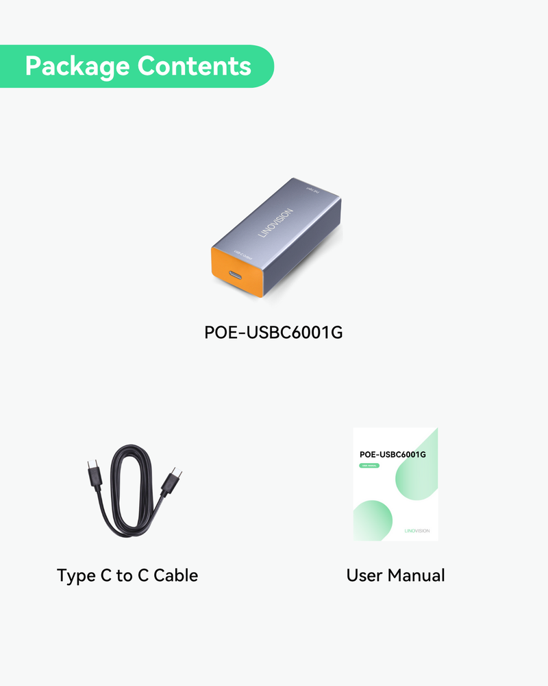 LINOVISION Gigabit 60W POE zu USB C Konverter, Daten und Strom über ein Kabel, IEEE802.3af/at/bt POE zu USB Typ C mit 5V / 9V / 12V / 15V / 20V Ausgang für