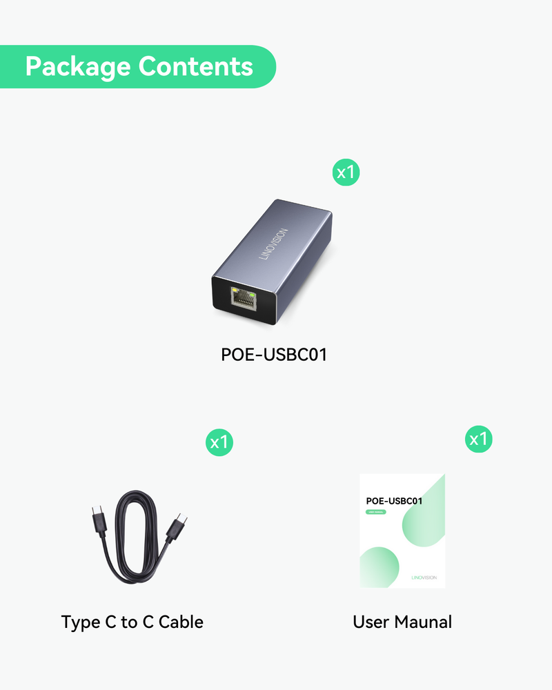 POE to USB-C Converter, Data and Charging through One Cable with 10/100Mbps Ethernet, Suitable for Phones and Tablets