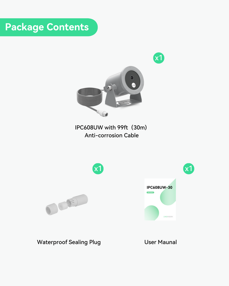 Caméra sous-marine IP 4K POE pour l'aquaculture et l'inspection sous-marine anti-corrosion, profondeur d'eau maximale de 50 mètres