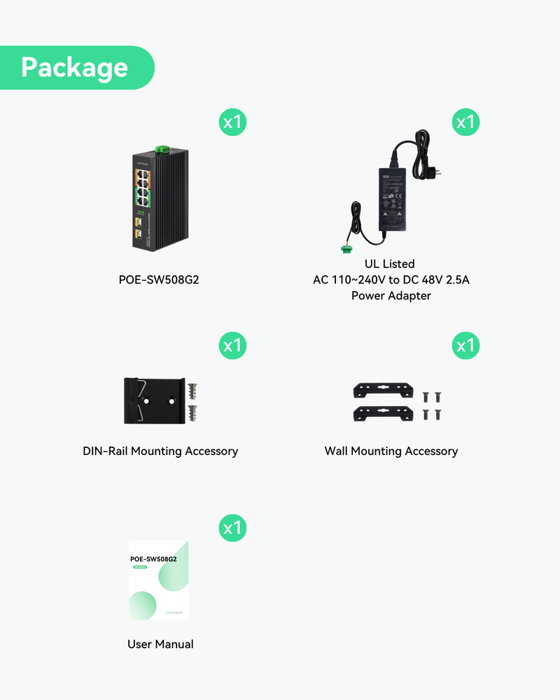 (POE-SW508G2) Industrial 8 Ports Full Gigabit POE++ Switch with 4 BT90W POE++ Ports, DC48~56V Redundant Input