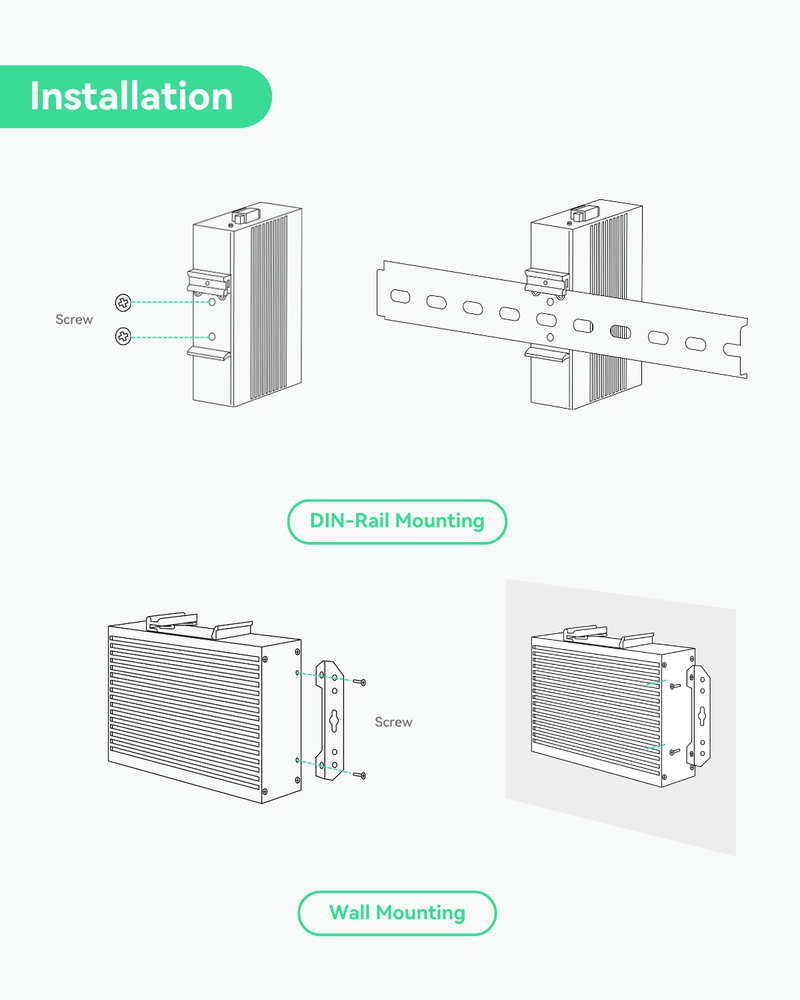 (POE-SW508G2) Industrial 8 Ports Full Gigabit POE++ Switch with 4 BT90W POE++ Ports, DC48~56V Redundant Input