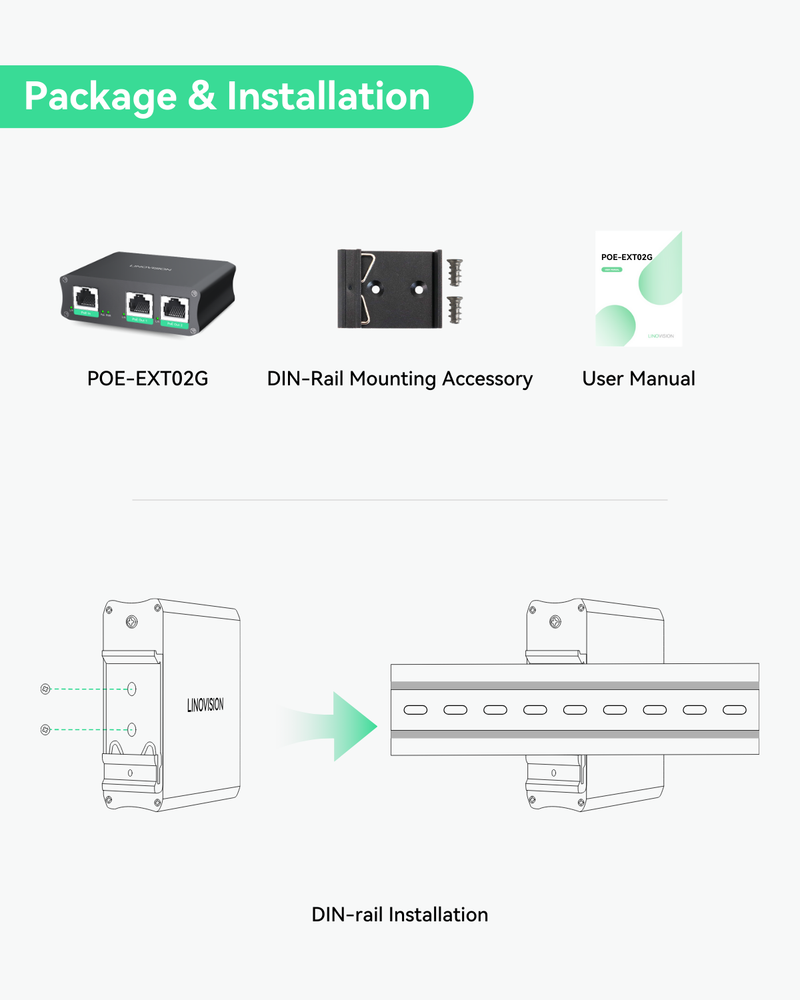 Industrial 2 Ports Gigabit PoE Extender, Passthrough and Split 30W POE  to two PoE Cameras or Wireless APs