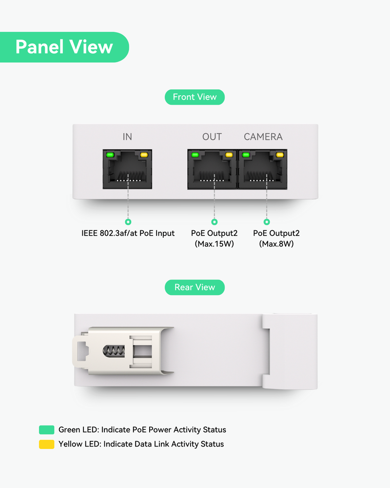 LINOVISION Mini commutateur POE passif à 2 ports Prolongateur POE IEEE 802.3af/at Répartiteur de répéteur POE Alimentation sur Ethernet 330 pieds sur câble Cat5/6 alimentant 2 appareils POE comme des caméras IP sur un câble Cat5/6