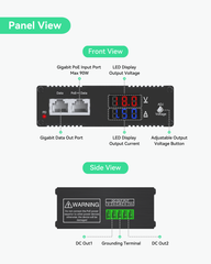 (POE-SP01BTV) Industrial 802.3bt Gigabit 90W PoE++ Splitter with Adjustable Output Voltage DC 3-36V and LED Display