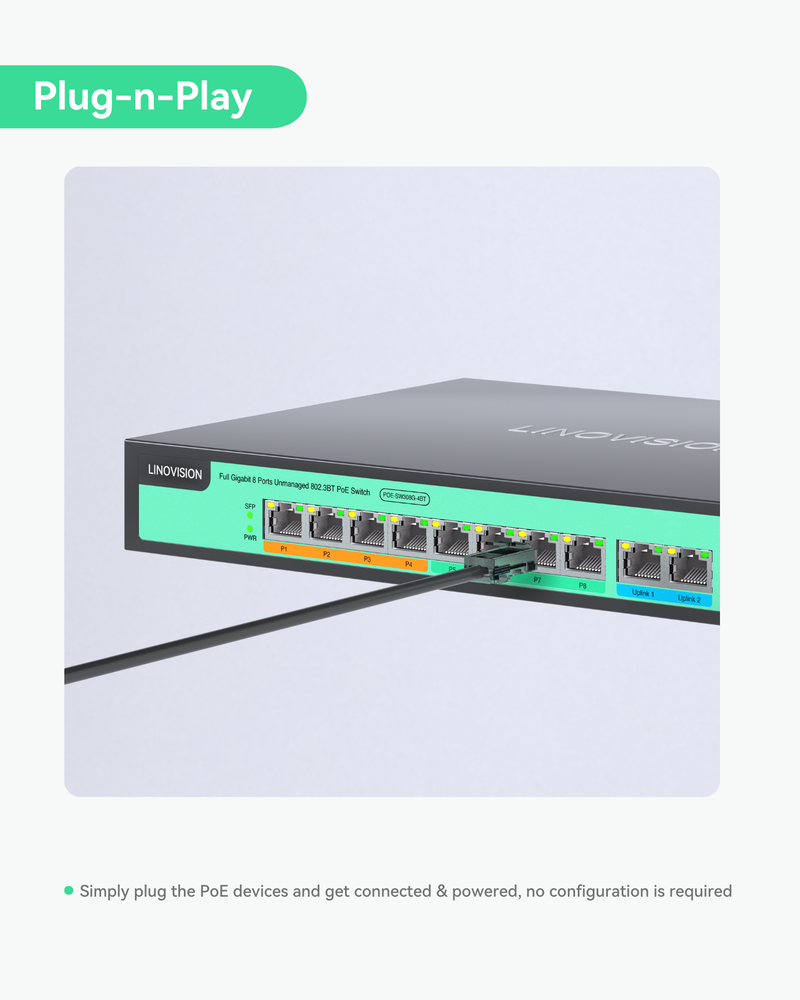 (POE-SW308G-4BT) 8 Ports Full Gigabit PoE++ Switch, Built-in 120W Power with 4 BT 90W Ports & 4 AT 30W Ports