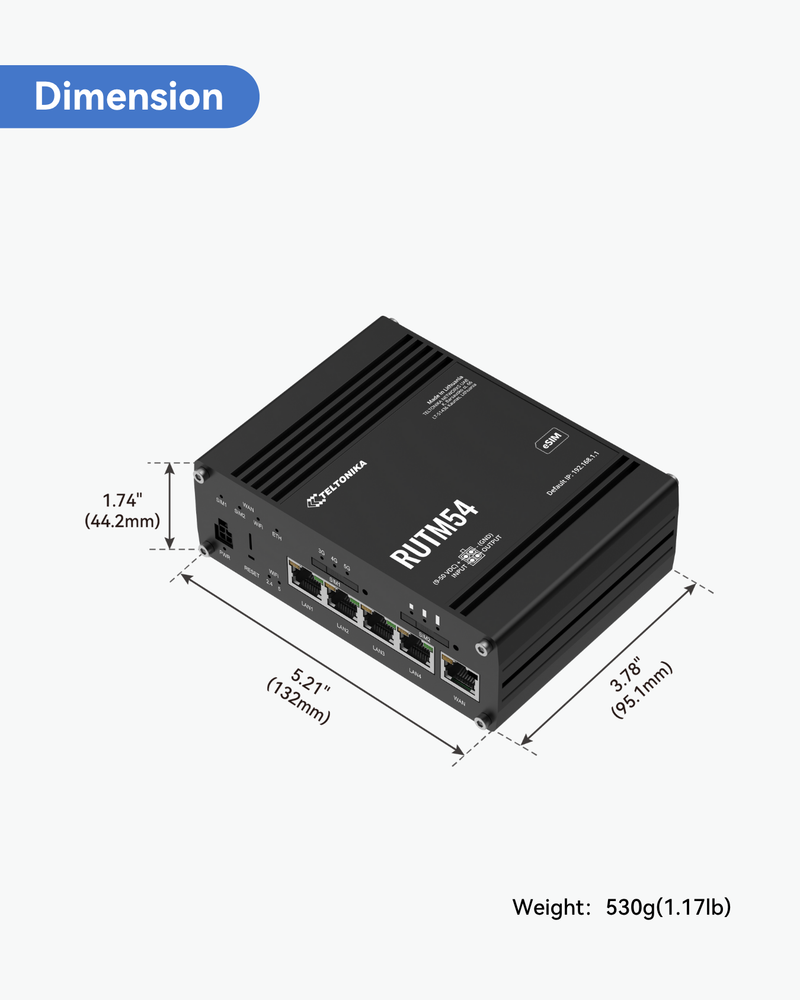 Teltonika RUTM54 Industrial eSIM 5G Cellular Router with Telit Modem (NDAA and TAA Compliant)