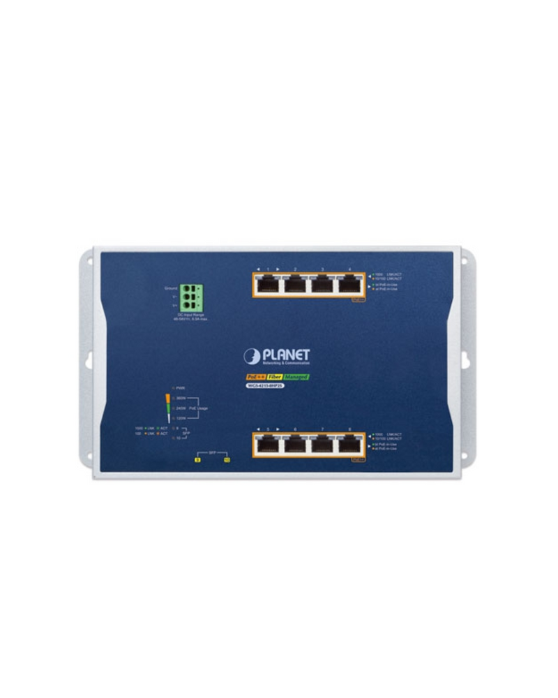 PLANET WGS-4215-8HP2S Flat Wall Mount L2 Managed 8-Port 802.3bt PoE++ Switch, 95W per Port, 360W Total PoE Budget