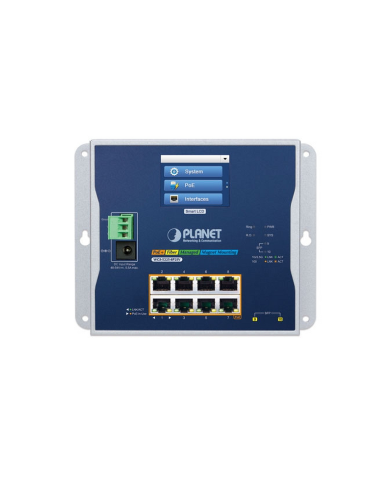 PLANET Industrial Flat L2+ Managed 8-Port Gigabit PoE Switch with LCD Touch Screen