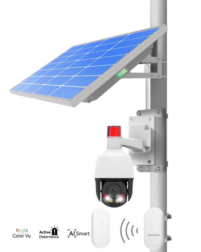 (GO SOLO PTZ675 NDAA UB) Commercial Solar Power Camera Kit with Pre-Paired Wireless Bridges